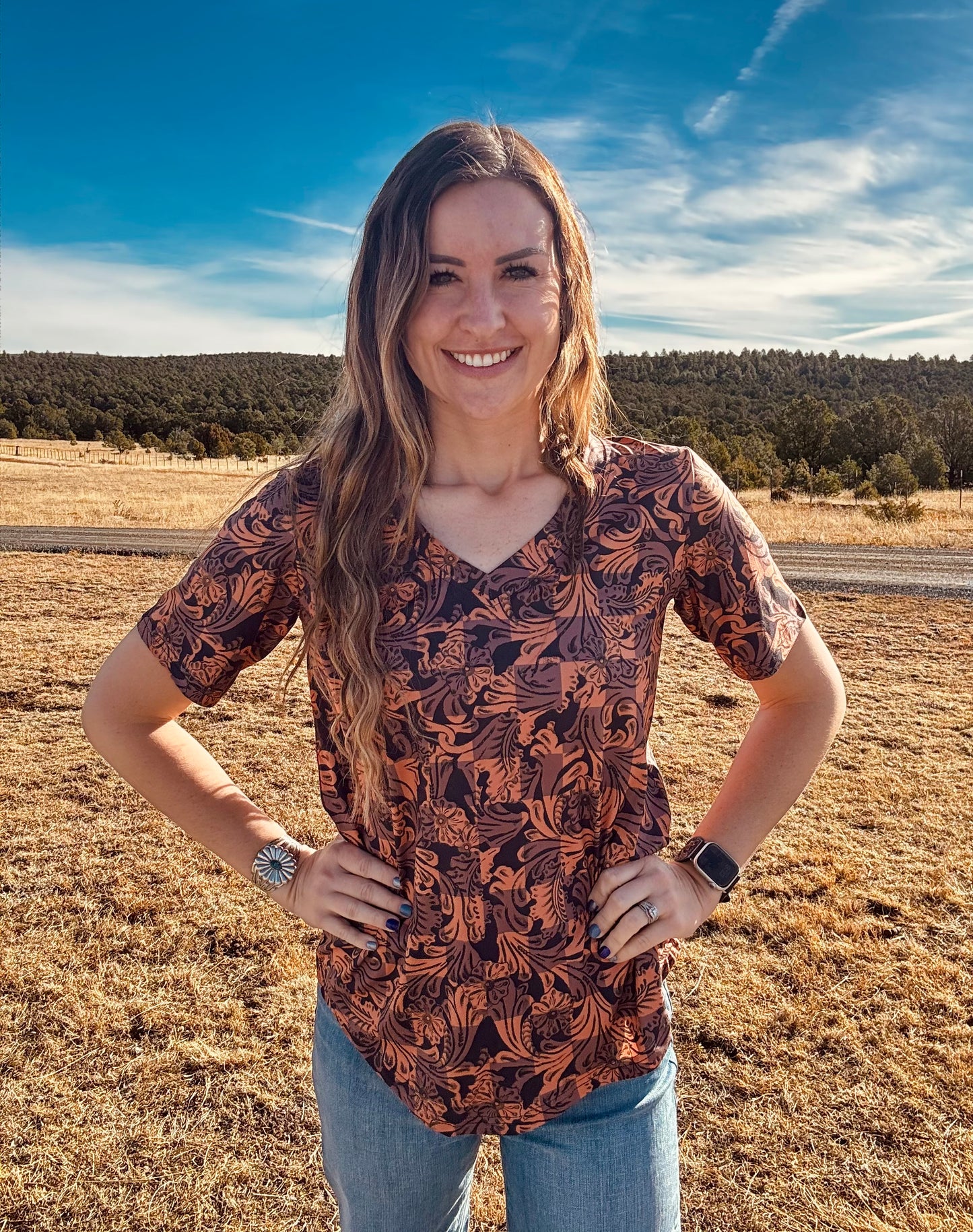 Checked in Tooled Top