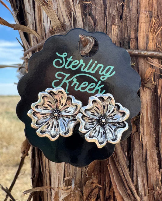 Tooled Flower Earrings (Studs)